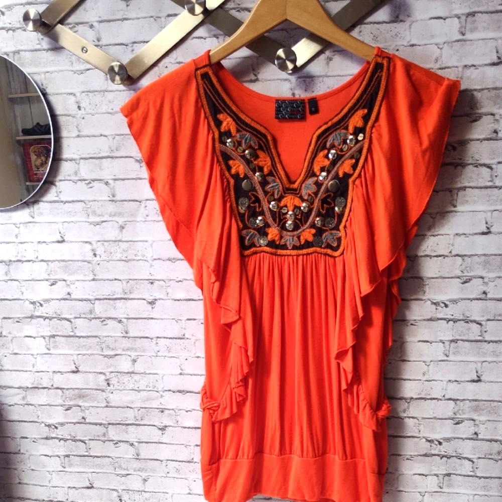 Embroidered Orange Women's Top
